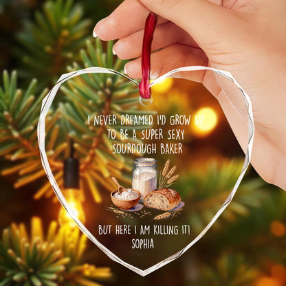 Super Sexy Sourdough Baker Bread And Wheat Heart Design - Personalized Heart Glass Ornament - BAKE078_HEGOR