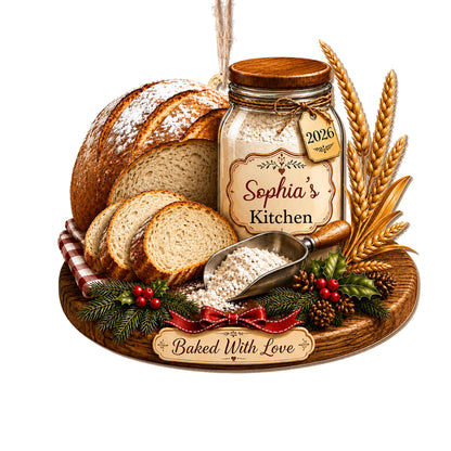 Baked With Love Kitchen Sourdough Bread And Flour Jar - Personalized Custom Wood Ornament, Custom Shaped - BAKE089_WDO