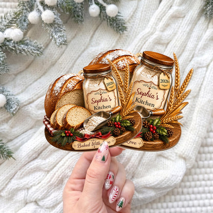 Baked With Love Kitchen Sourdough Bread And Flour Jar - Personalized Custom Wood Ornament, Custom Shaped - BAKE089_WDO