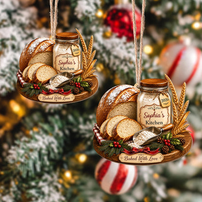 Baked With Love Kitchen Sourdough Bread And Flour Jar - Personalized Custom Wood Ornament, Custom Shaped - BAKE089_WDO