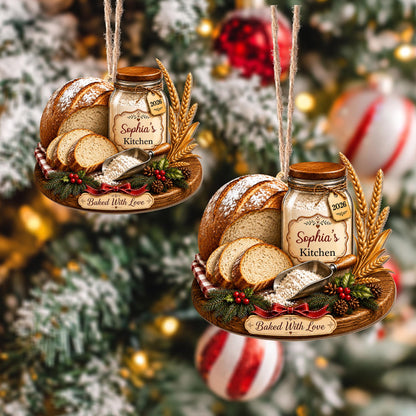Baked With Love Kitchen Sourdough Bread And Flour Jar - Personalized Custom Wood Ornament, Custom Shaped - BAKE089_WDO