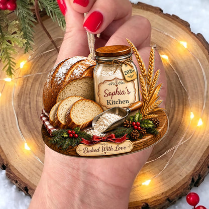Baked With Love Kitchen Sourdough Bread And Flour Jar - Personalized Custom Wood Ornament, Custom Shaped - BAKE089_WDO