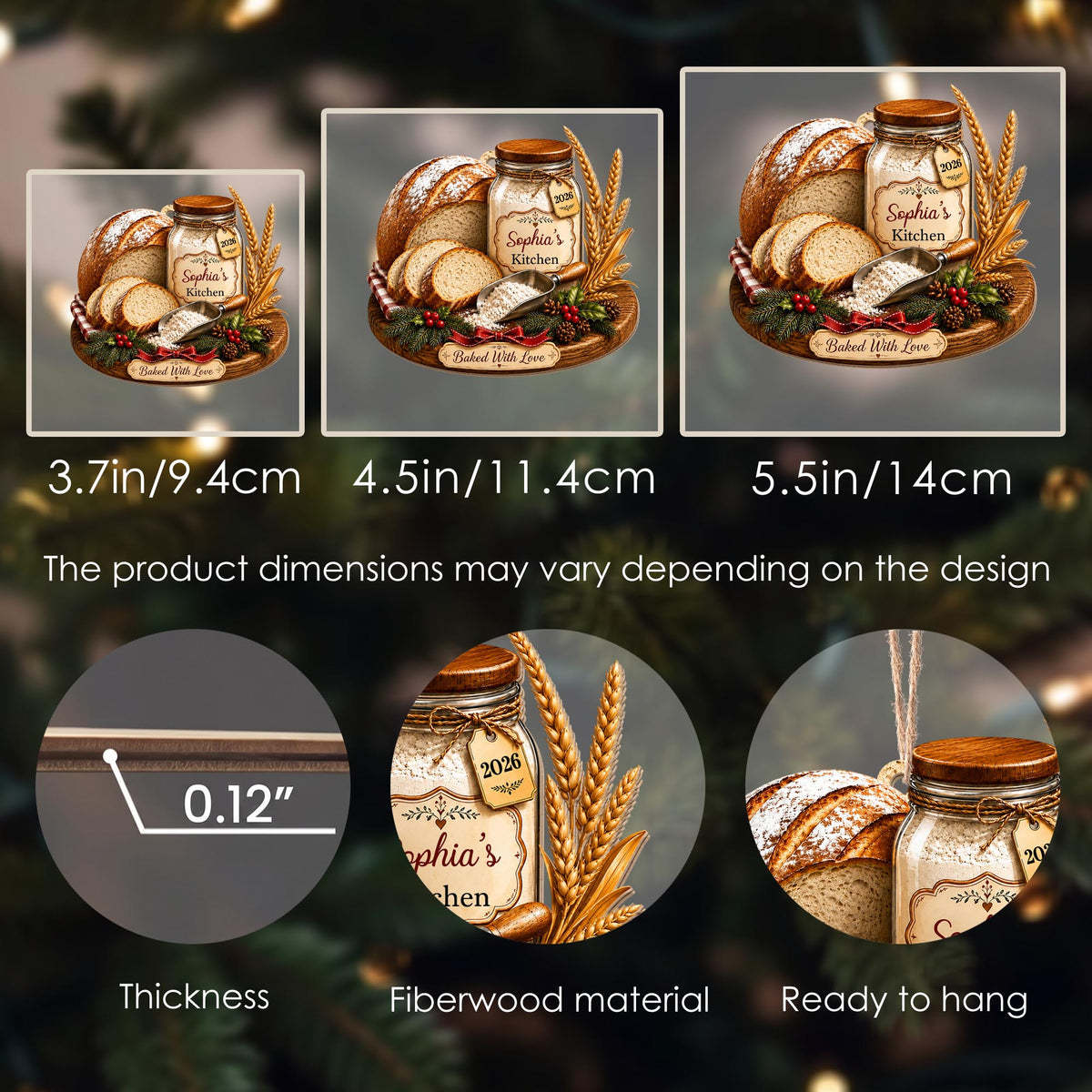 Baked With Love Kitchen Sourdough Bread And Flour Jar - Personalized Custom Wood Ornament, Custom Shaped - BAKE089_WDO