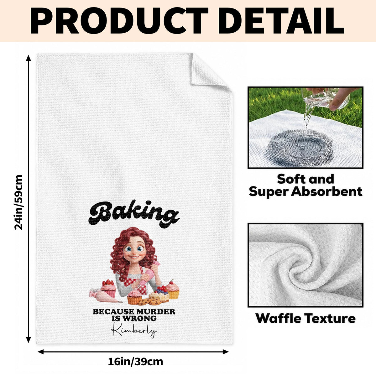 Baking Because Murder Is Wrong Girl Cupcakes Cookies - Personalized Kitchen Towel - BAKE112_TOWL