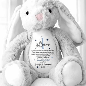 A Year's Passed By, Oh How Time Has Flown, Happy 1st Birthday, Personalized Stuffed Bunny With Stars