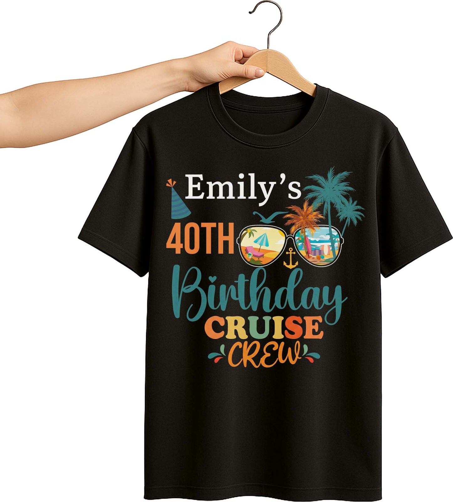 Birthday Cruise Crew With Palm Trees And Sunglasses - Personalized Custom Unisex T-shirt, Hoodie - BDAY013_BBAS