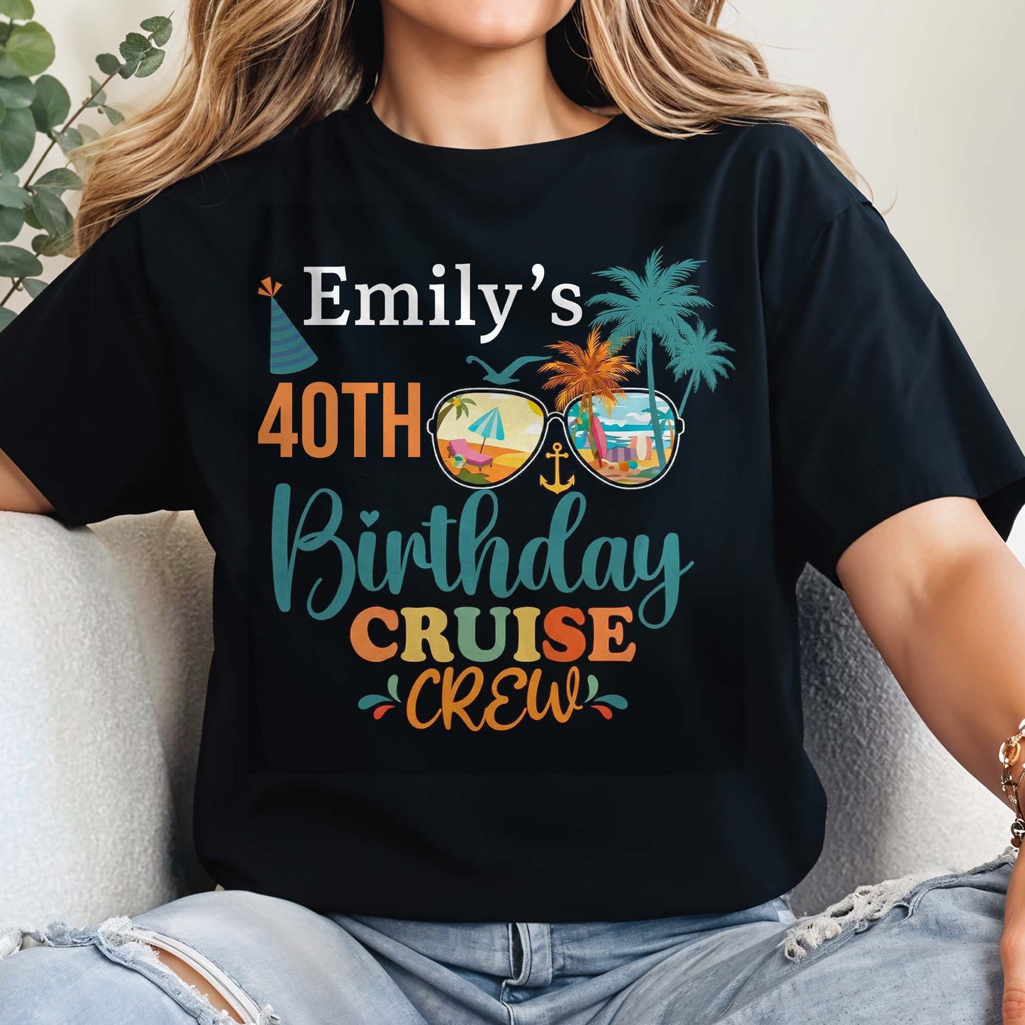 Birthday Cruise Crew With Palm Trees And Sunglasses - Personalized Custom Unisex T-shirt, Hoodie - BDAY013_BBAS