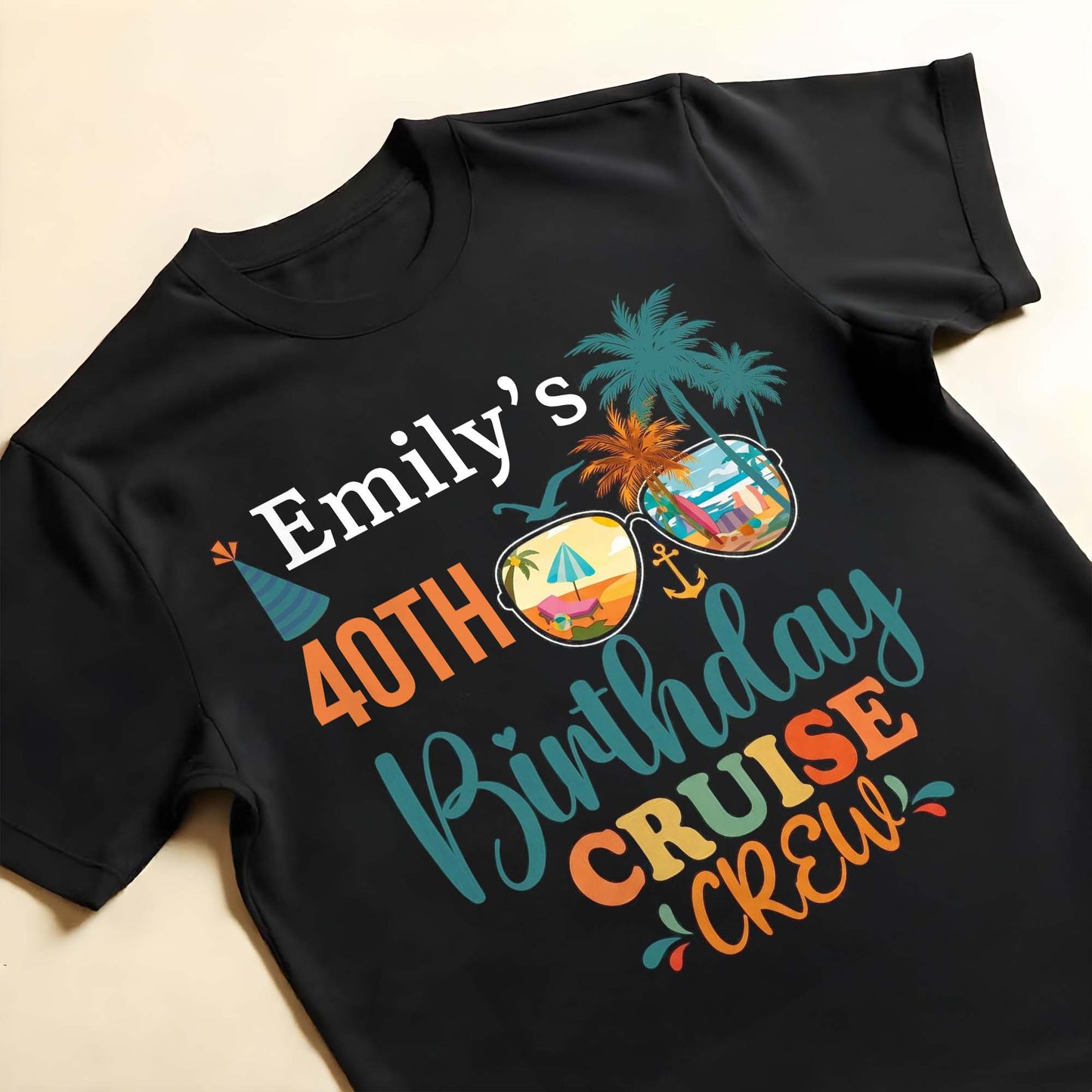 Birthday Cruise Crew With Palm Trees And Sunglasses - Personalized Custom Unisex T-shirt, Hoodie - BDAY013_BBAS