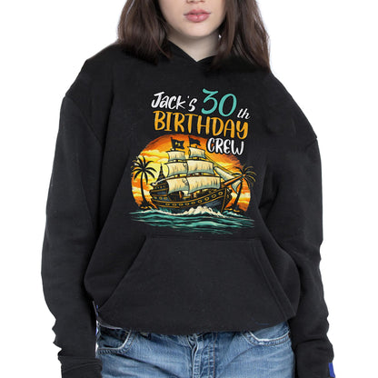 Birthday Crew Pirate Ship Sailboat And Palm Trees - Personalized Custom Unisex T-shirt, Hoodie - BDAY014_BBAS