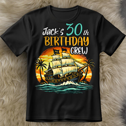 Birthday Crew Pirate Ship Sailboat And Palm Trees - Personalized Custom Unisex T-shirt, Hoodie - BDAY014_BBAS