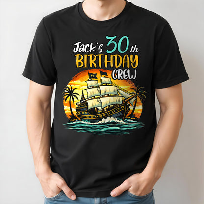 Birthday Crew Pirate Ship Sailboat And Palm Trees - Personalized Custom Unisex T-shirt, Hoodie - BDAY014_BBAS