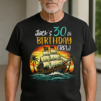 Birthday Crew Pirate Ship Sailboat And Palm Trees - Personalized Custom Unisex T-shirt, Hoodie - BDAY014_BBAS