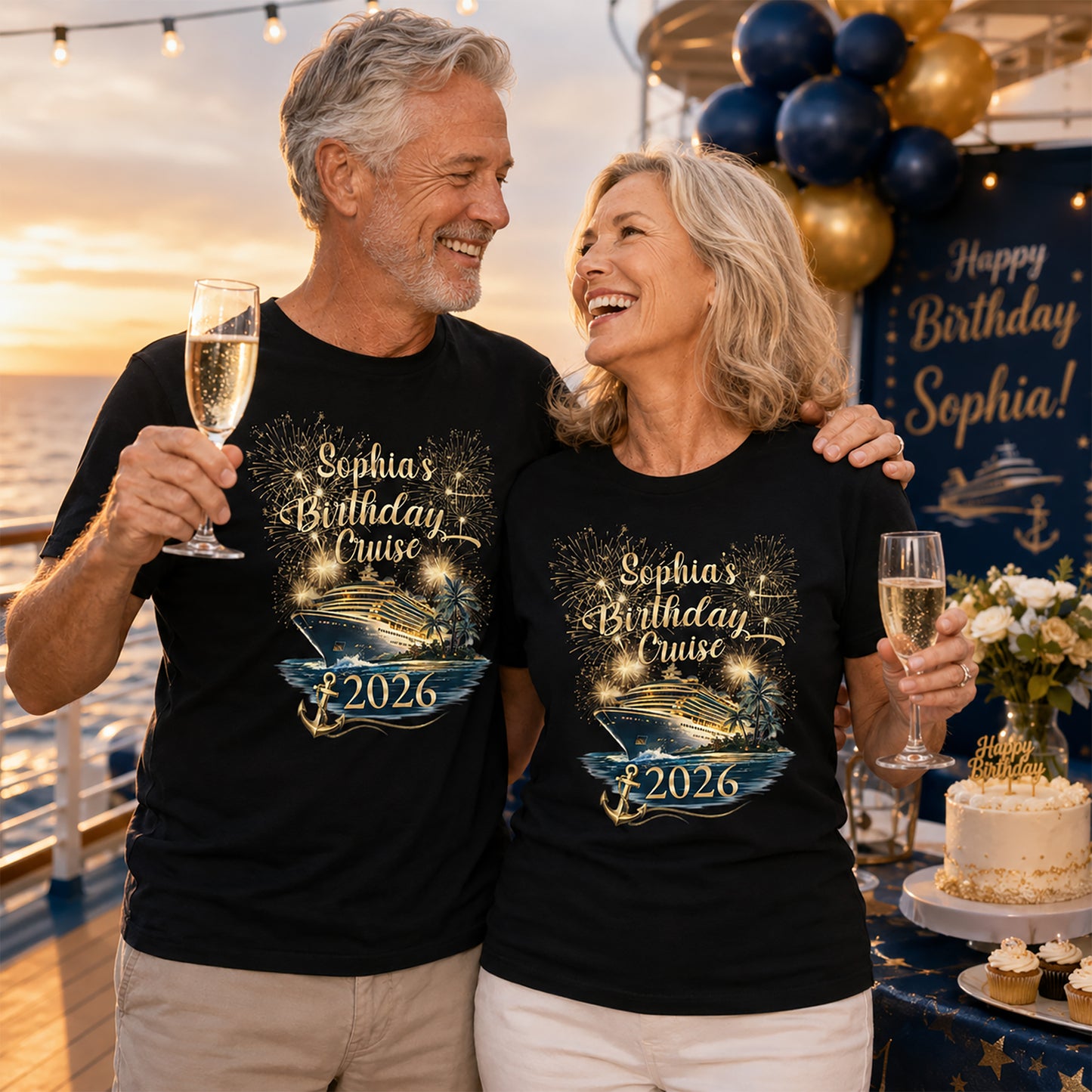 Birthday Cruise With Fireworks And Cruise Ship Design - Personalized Custom Unisex T-shirt, Hoodie - BDAY026_BBAS
