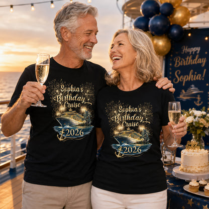Birthday Cruise With Fireworks And Cruise Ship Design - Personalized Custom Unisex T-shirt, Hoodie - BDAY026_BBAS