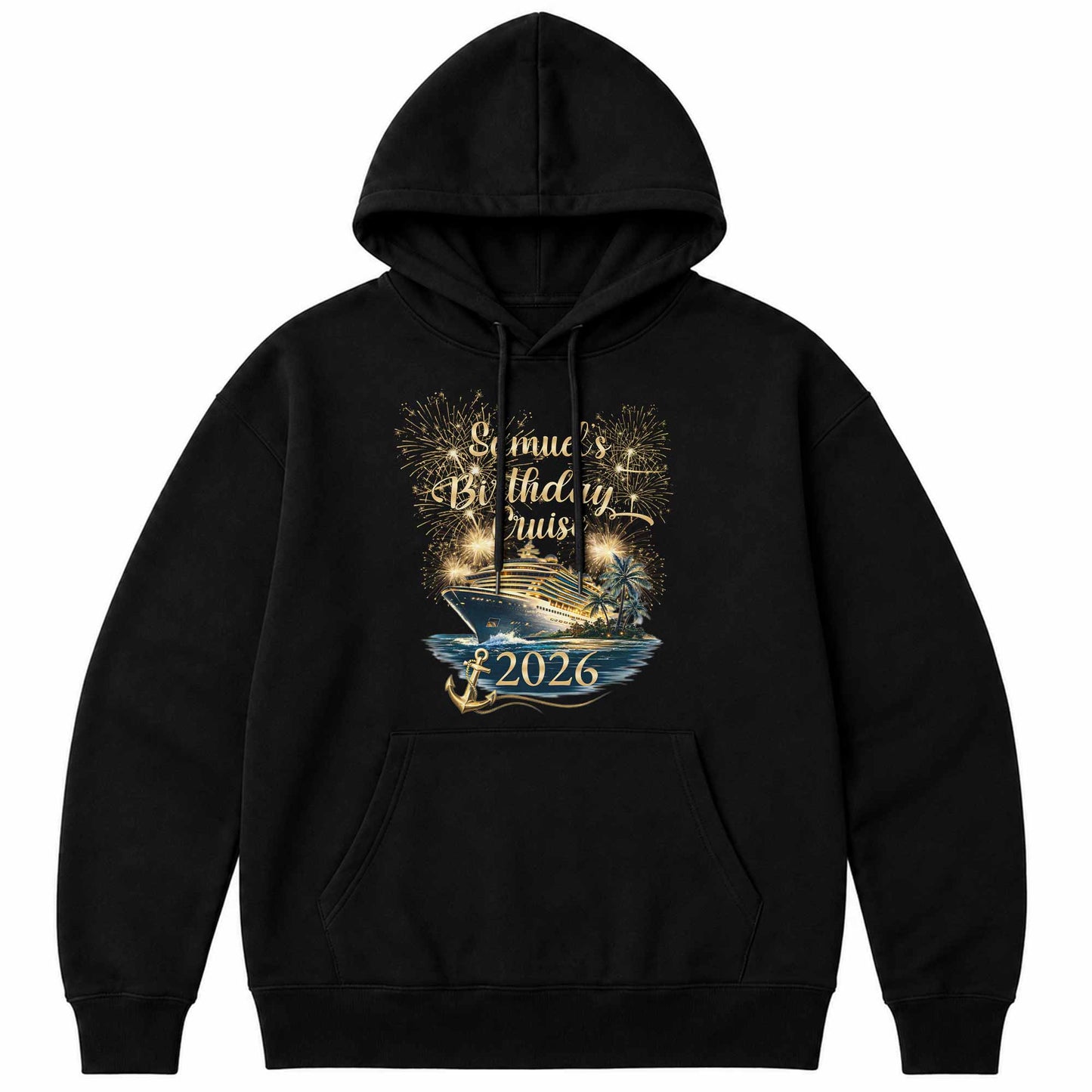 Birthday Cruise With Fireworks And Cruise Ship Design - Personalized Custom Unisex T-shirt, Hoodie - BDAY026_BBAS