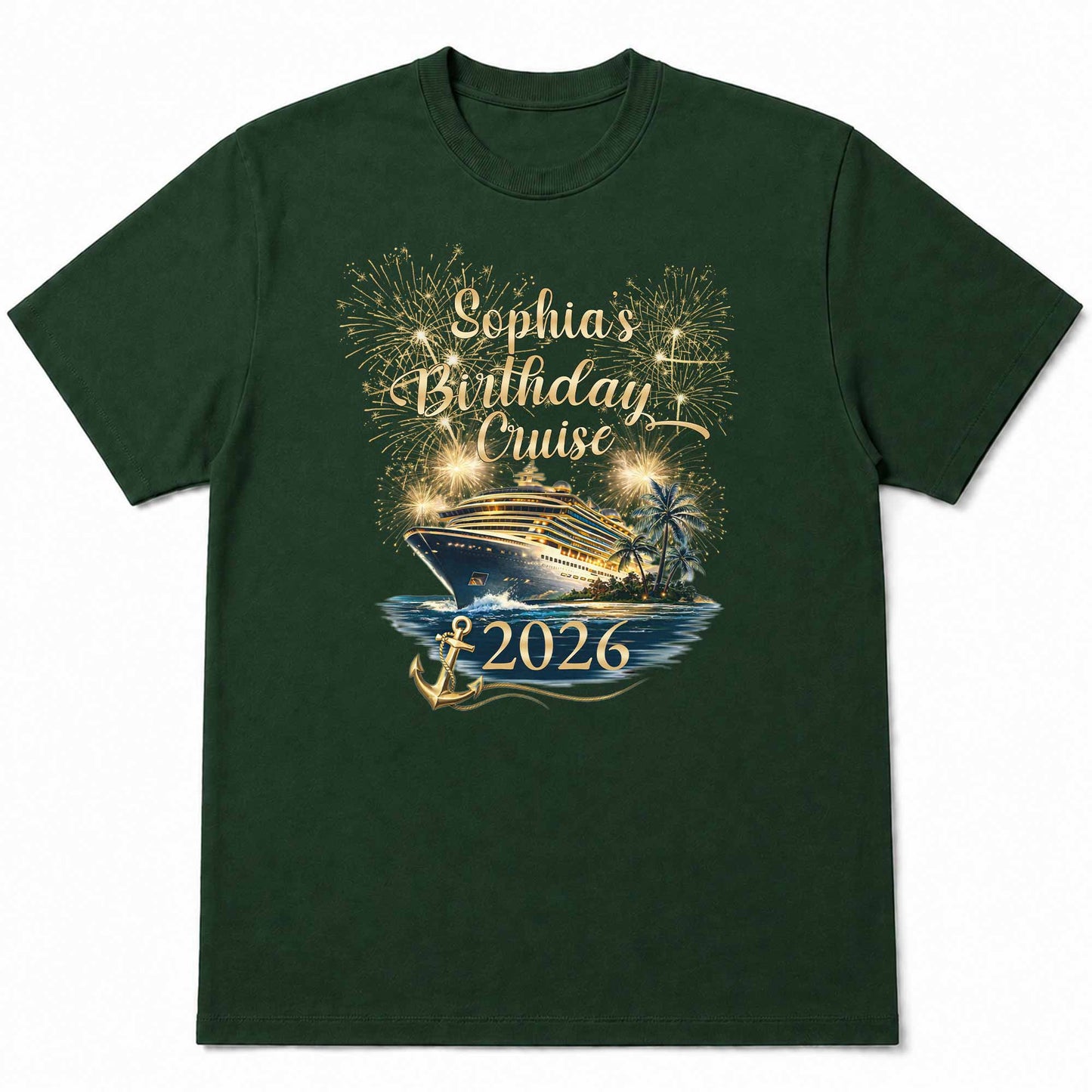 Birthday Cruise With Fireworks And Cruise Ship Design - Personalized Custom Unisex T-shirt, Hoodie - BDAY026_BBAS