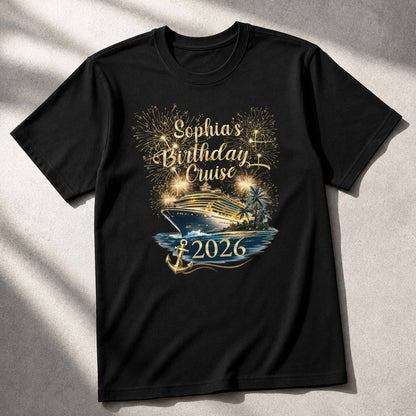 Birthday Cruise With Fireworks And Cruise Ship Design - Personalized Custom Unisex T-shirt, Hoodie - BDAY026_BBAS