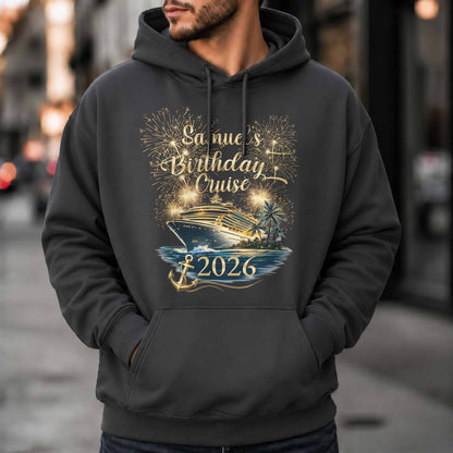 Birthday Cruise With Fireworks And Cruise Ship Design - Personalized Custom Unisex T-shirt, Hoodie - BDAY026_BBAS