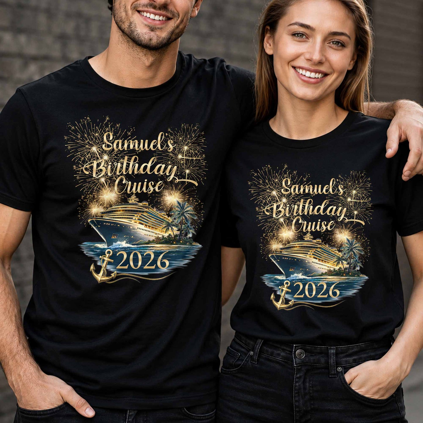 Birthday Cruise With Fireworks And Cruise Ship Design - Personalized Custom Unisex T-shirt, Hoodie - BDAY026_BBAS