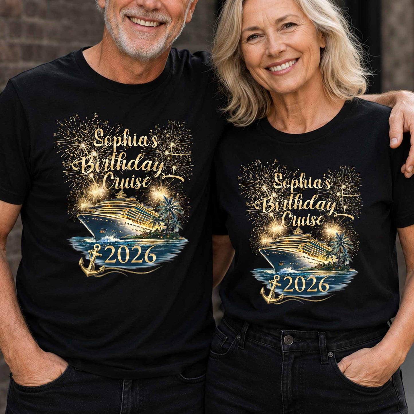 Birthday Cruise With Fireworks And Cruise Ship Design - Personalized Custom Unisex T-shirt, Hoodie - BDAY026_BBAS