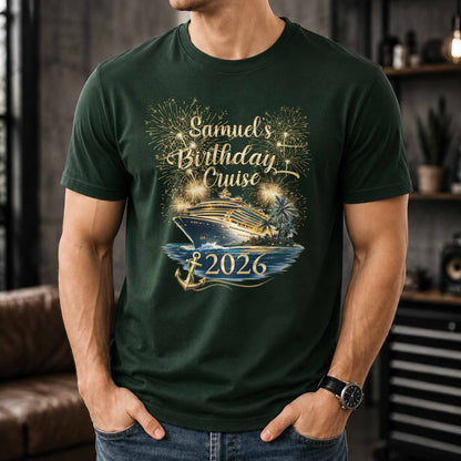 Birthday Cruise With Fireworks And Cruise Ship Design - Personalized Custom Unisex T-shirt, Hoodie - BDAY026_BBAS