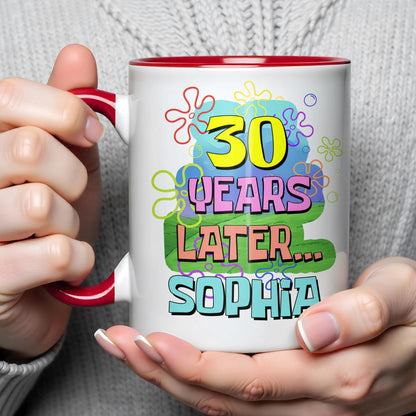 Years Later Personalized Birthday Mug With Colorful Flowers And Bubbles - Personalized Custom Accent Mug - BDAY053_AMUG
