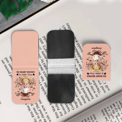 So Many Books So Little Time, Girl Reading Among Leaves - Personalized Custom Leather Bookmark - BLV007_LBMARK