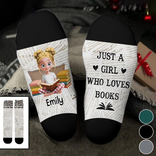Just A Girl Who Loves Books With Cartoon Girl
