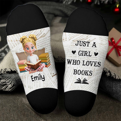 Just A Girl Who Loves Books With Cartoon Girl