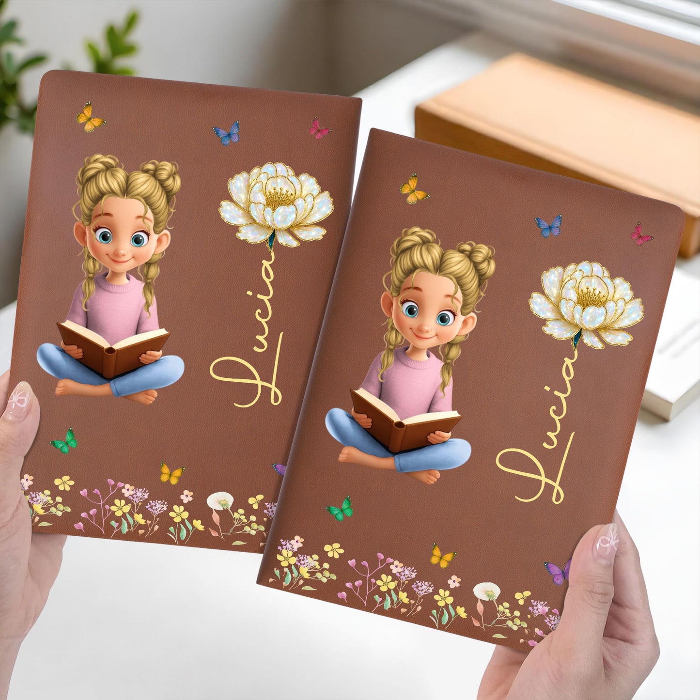 Reading Girl Surrounded By Flowers And Butterflies