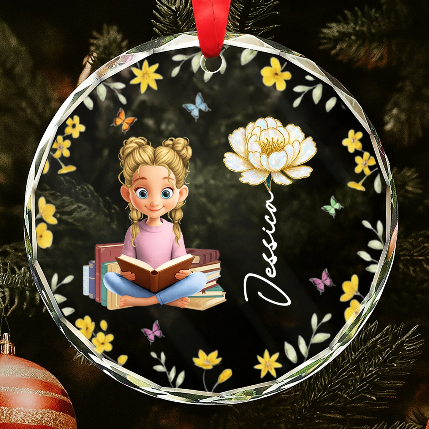 Charming Girl Reading Among Flowers And Butterflies