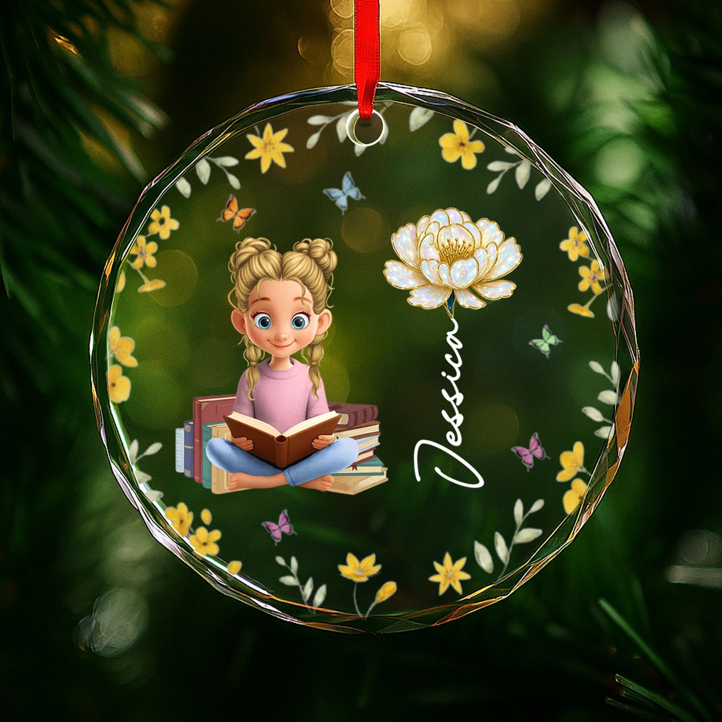 Charming Girl Reading Among Flowers And Butterflies