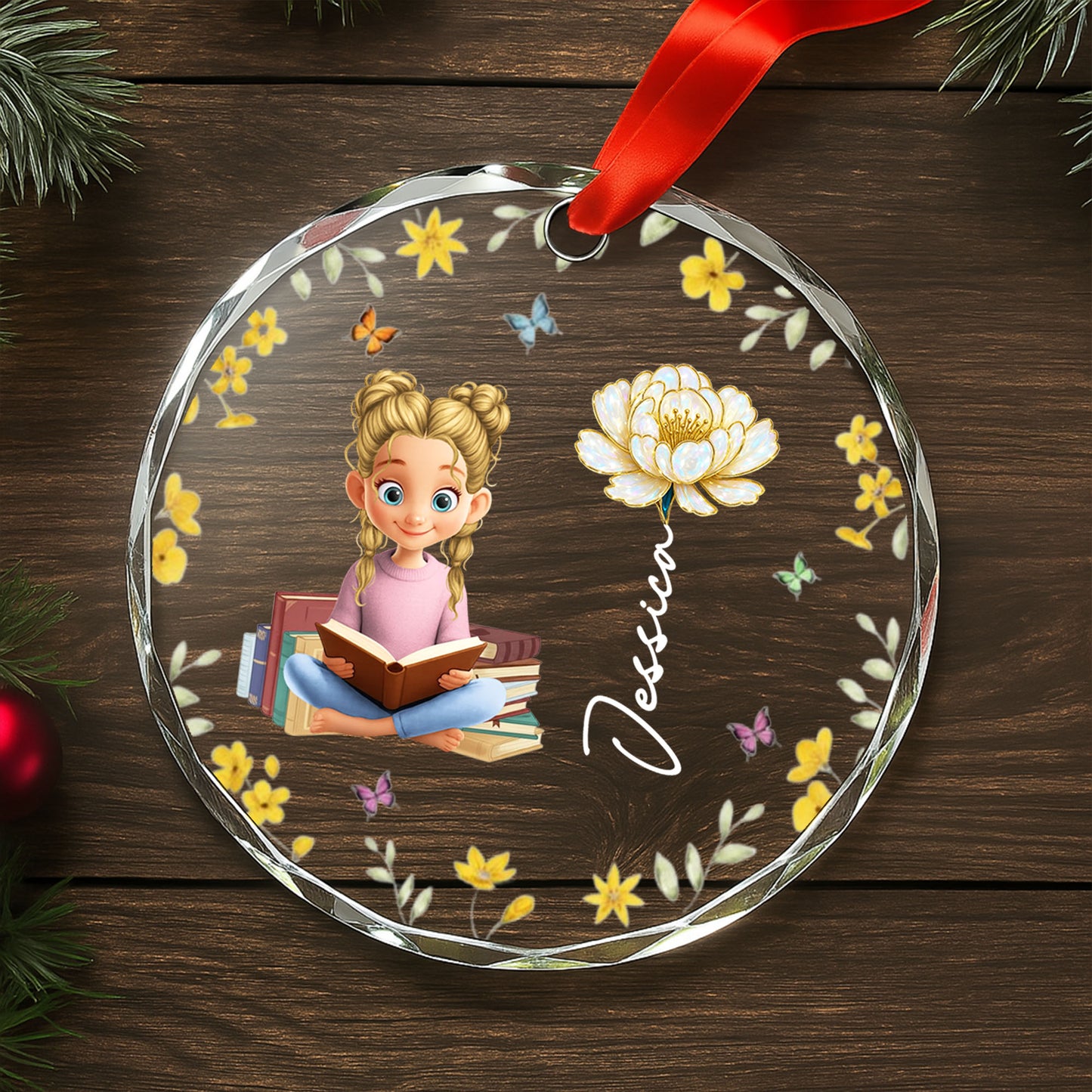 Charming Girl Reading Among Flowers And Butterflies