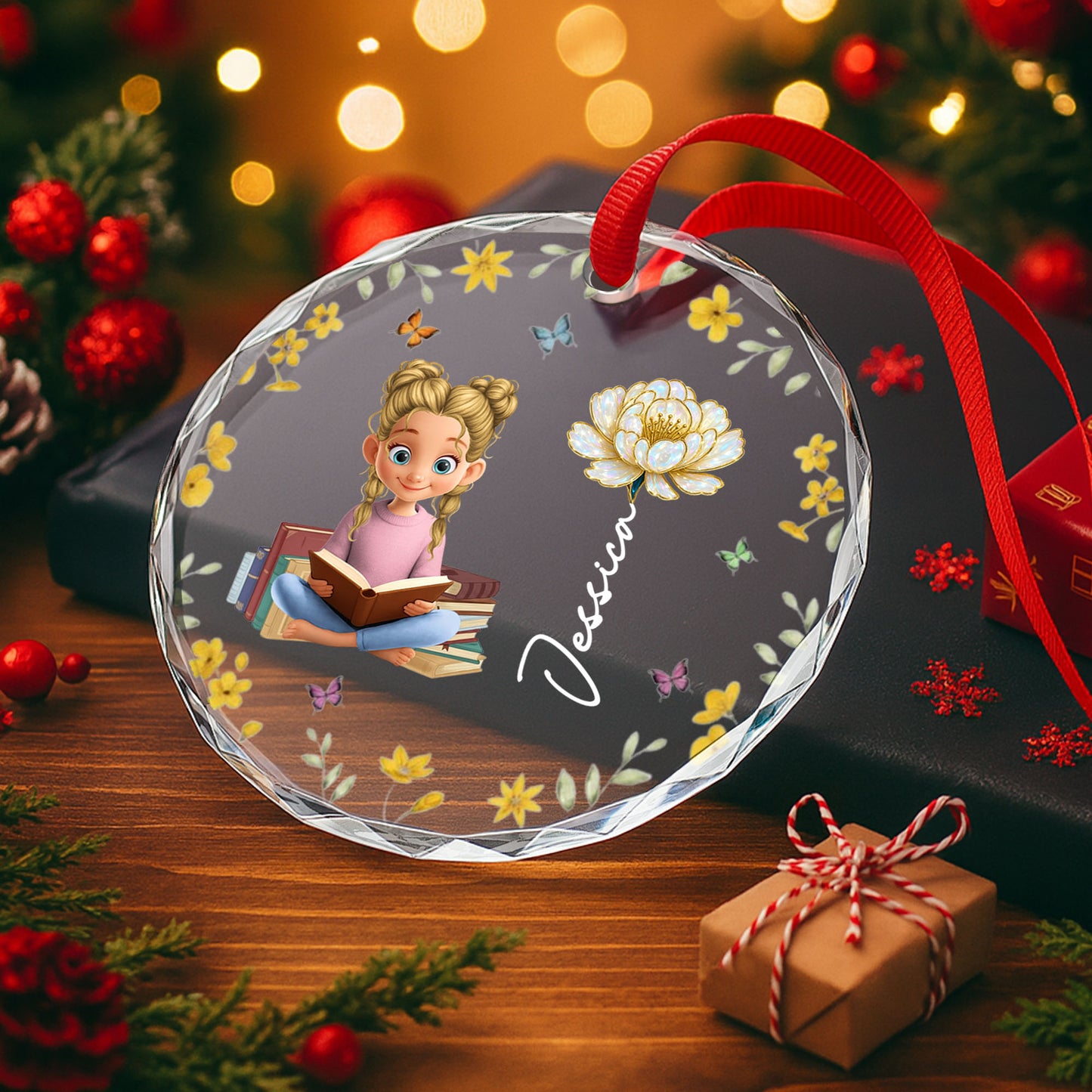 Charming Girl Reading Among Flowers And Butterflies