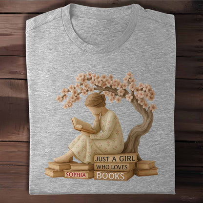 Just A Girl Who Loves Books With Cherry Blossom