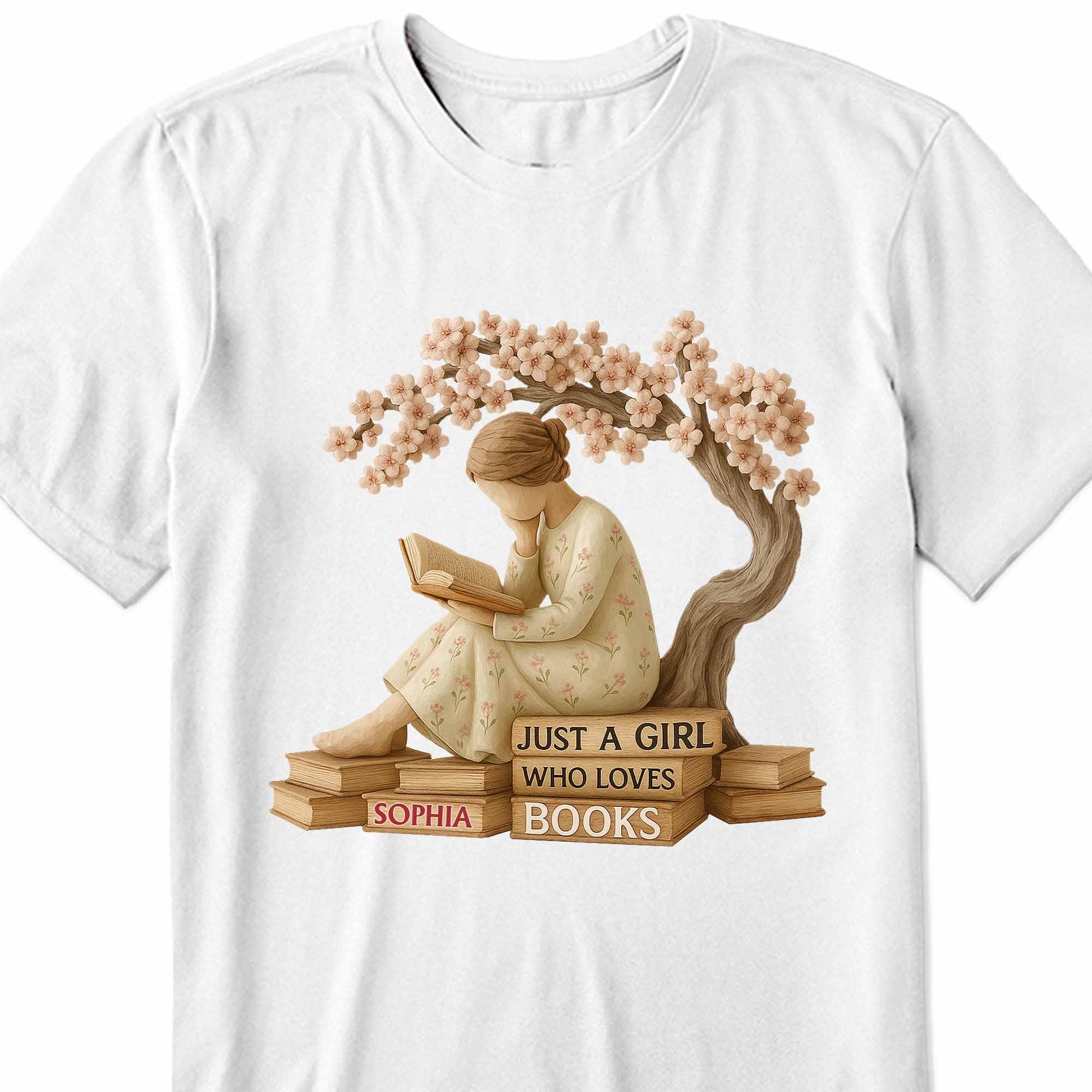 Just A Girl Who Loves Books With Cherry Blossom