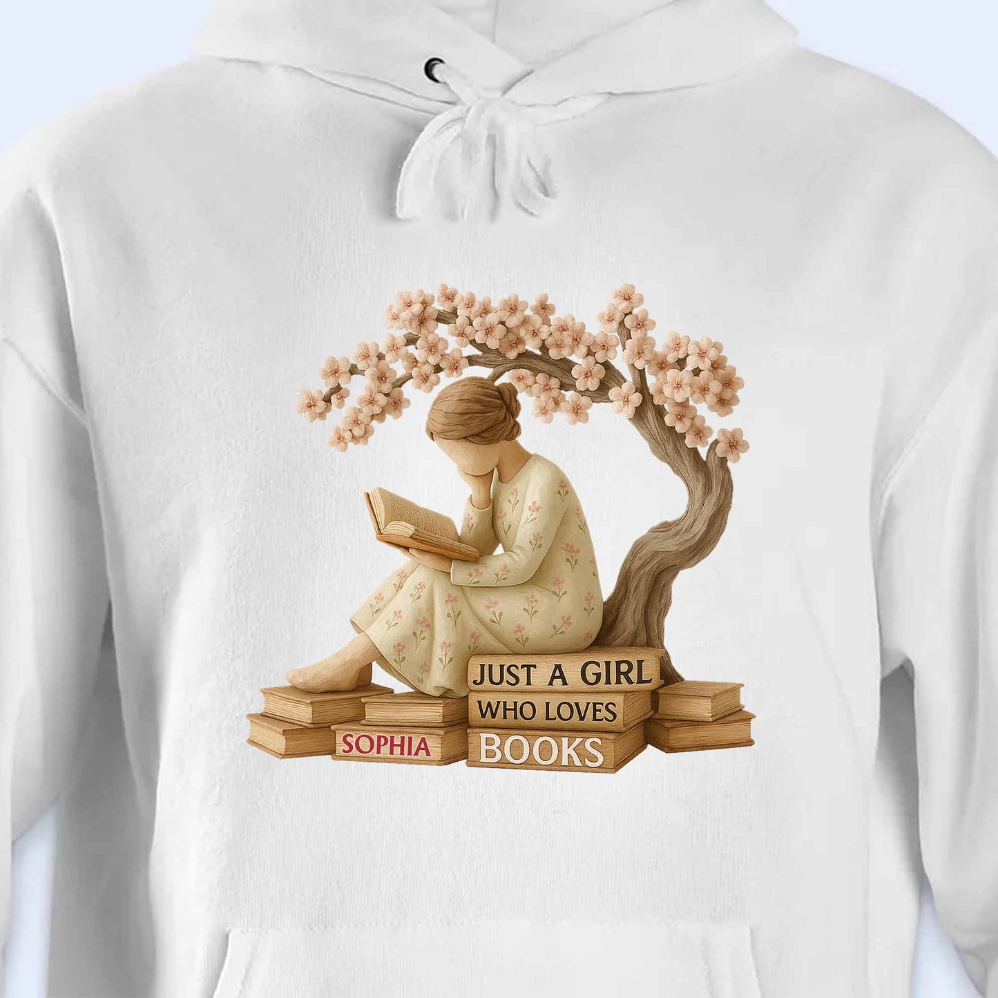 Just A Girl Who Loves Books With Cherry Blossom