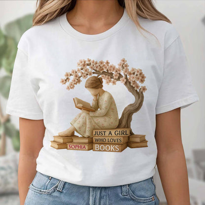 Just A Girl Who Loves Books With Cherry Blossom