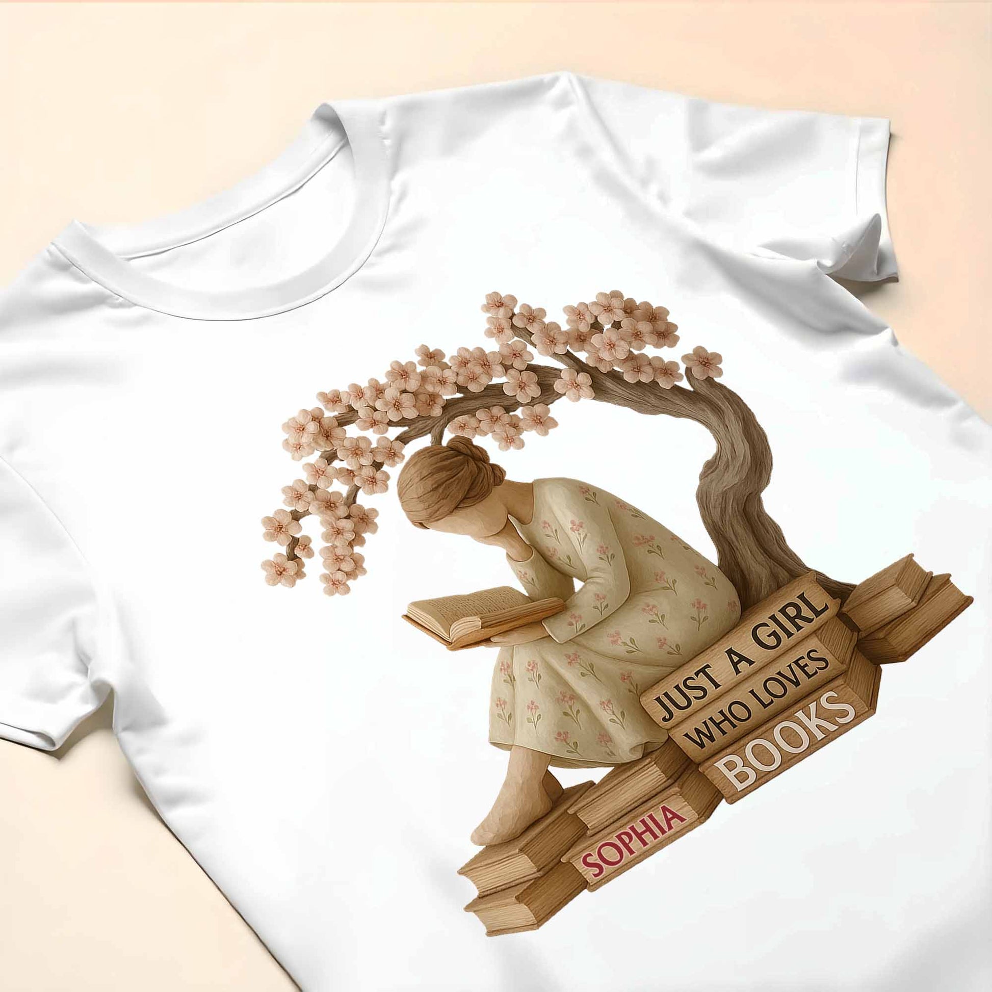 Just A Girl Who Loves Books With Cherry Blossom