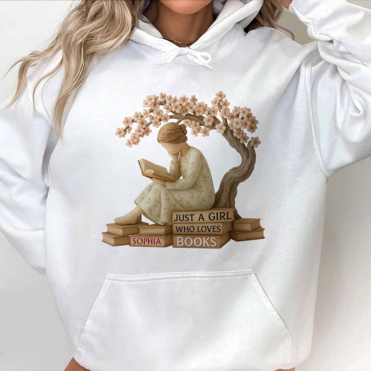 Just A Girl Who Loves Books With Cherry Blossom