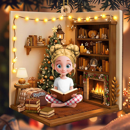 Cozy Christmas Moments With Books, Christmas Tree, And Fireplace