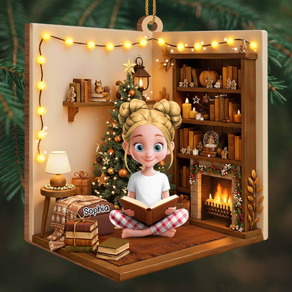 Cozy Christmas Moments With Books, Christmas Tree, And Fireplace
