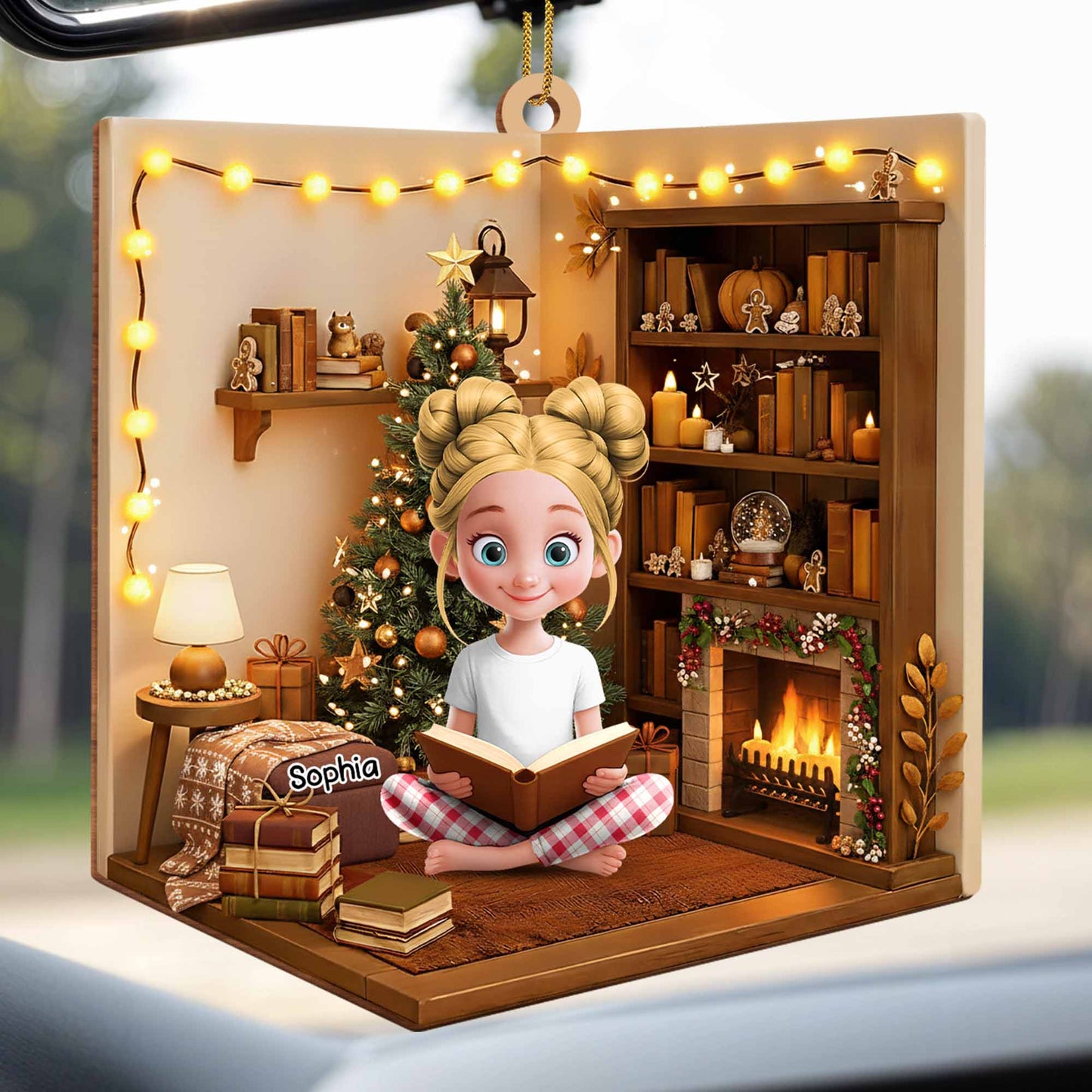 Cozy Christmas Moments With Books, Christmas Tree, And Fireplace