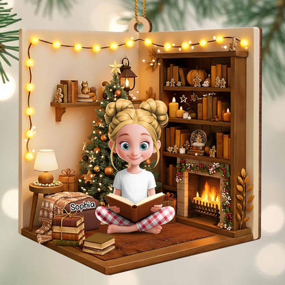 Cozy Christmas Moments With Books, Christmas Tree, And Fireplace