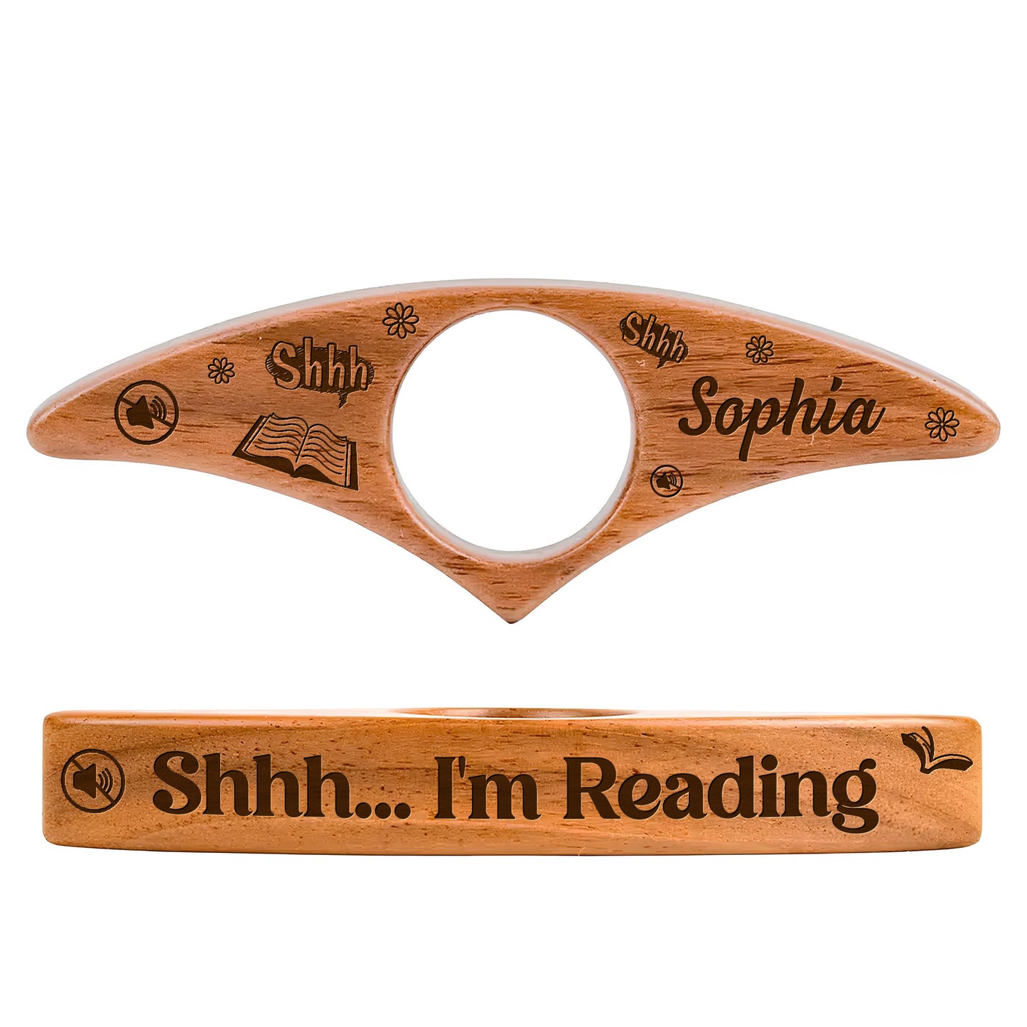 Shhh I'm Reading Engraved Wooden Page Holder - Personalized Wooden Book Page Holder - BLV029_WOPHO
