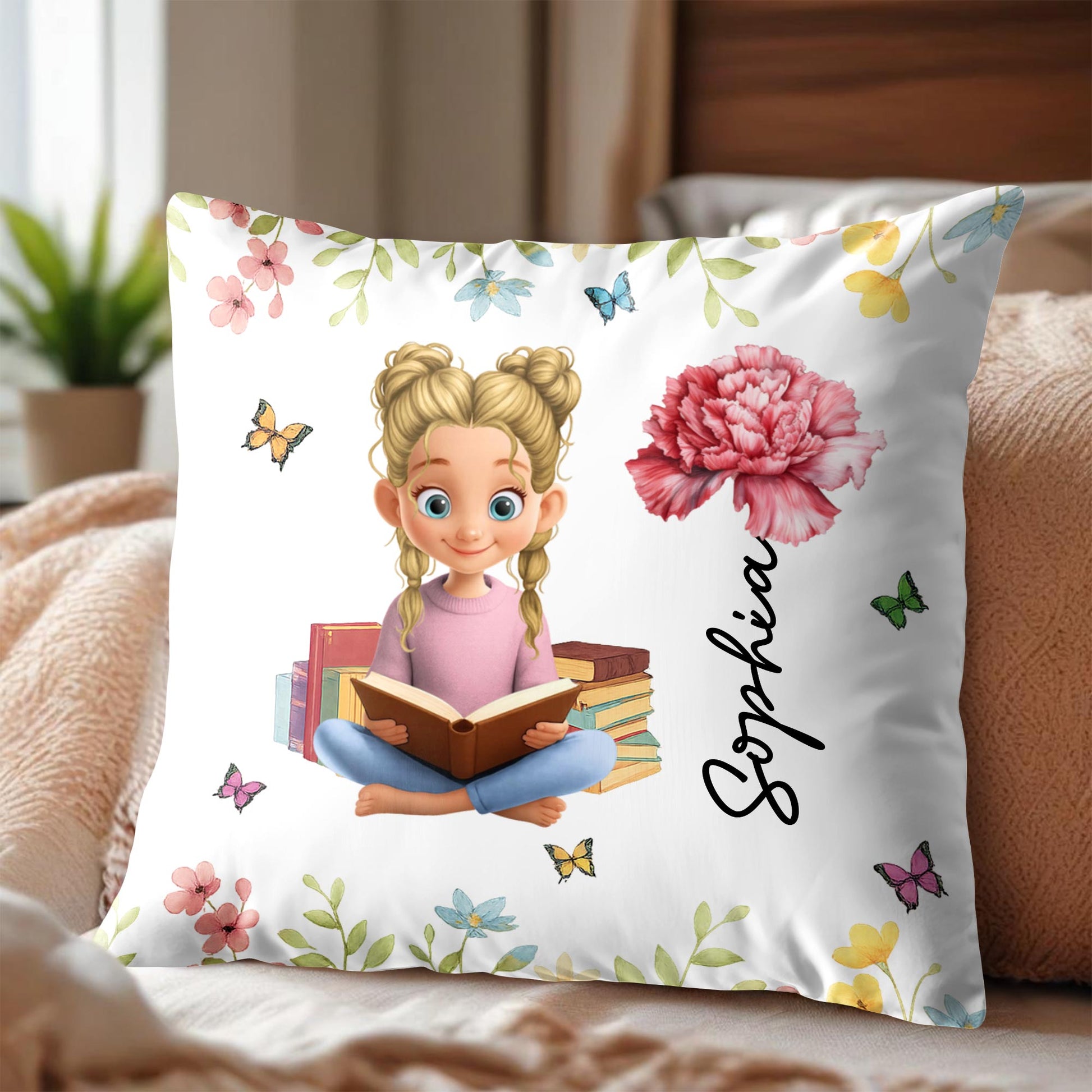 A Celebration Of Reading And Nature With Girl, Books, Butterflies, Flowers