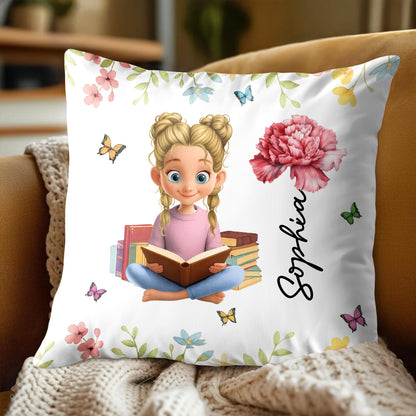 A Celebration Of Reading And Nature With Girl, Books, Butterflies, Flowers