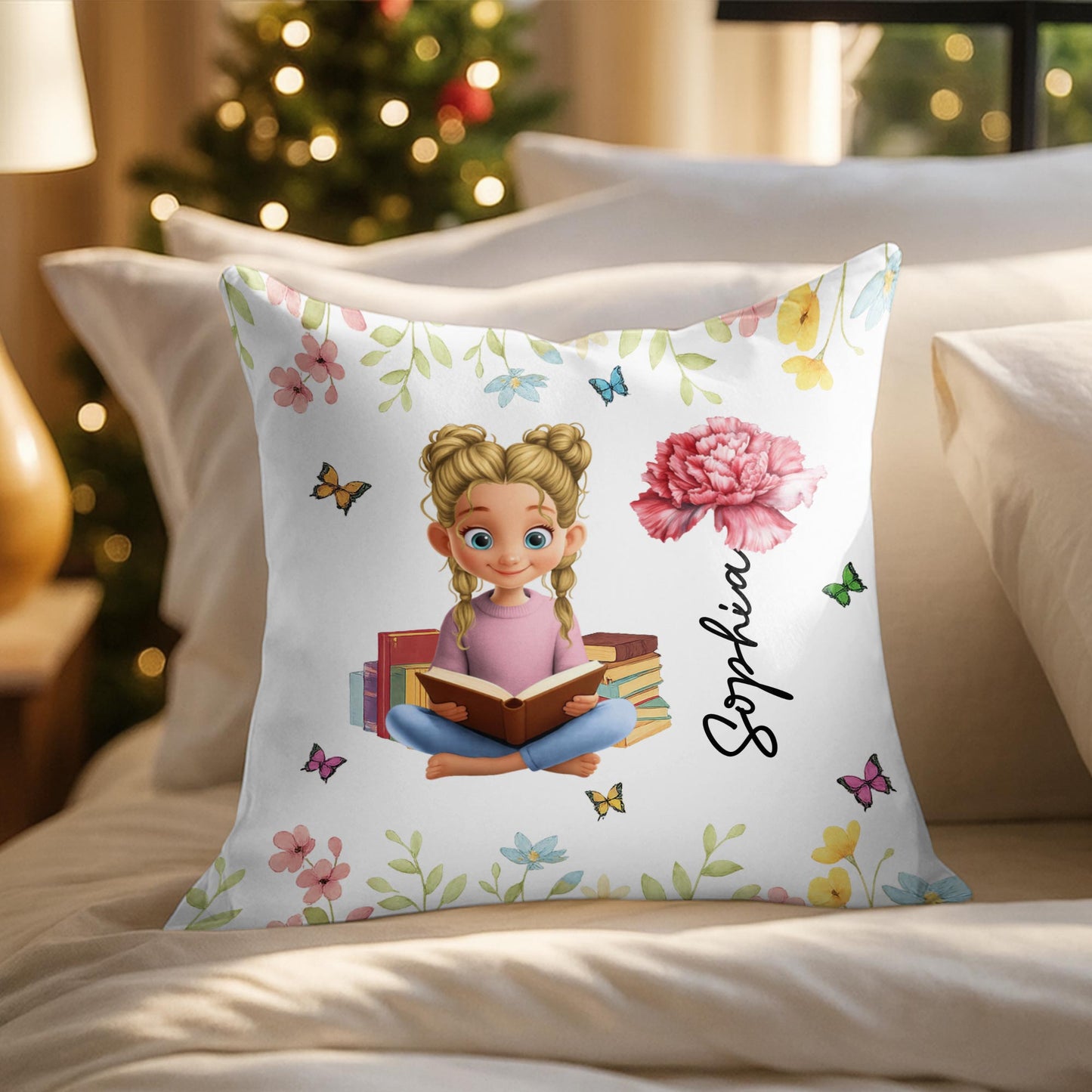 A Celebration Of Reading And Nature With Girl, Books, Butterflies, Flowers