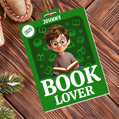 Book Lover Featuring a Young Girl and Book - Personalized Custom Acrylic Ornament, Christmas Gift - BLV047_ACO