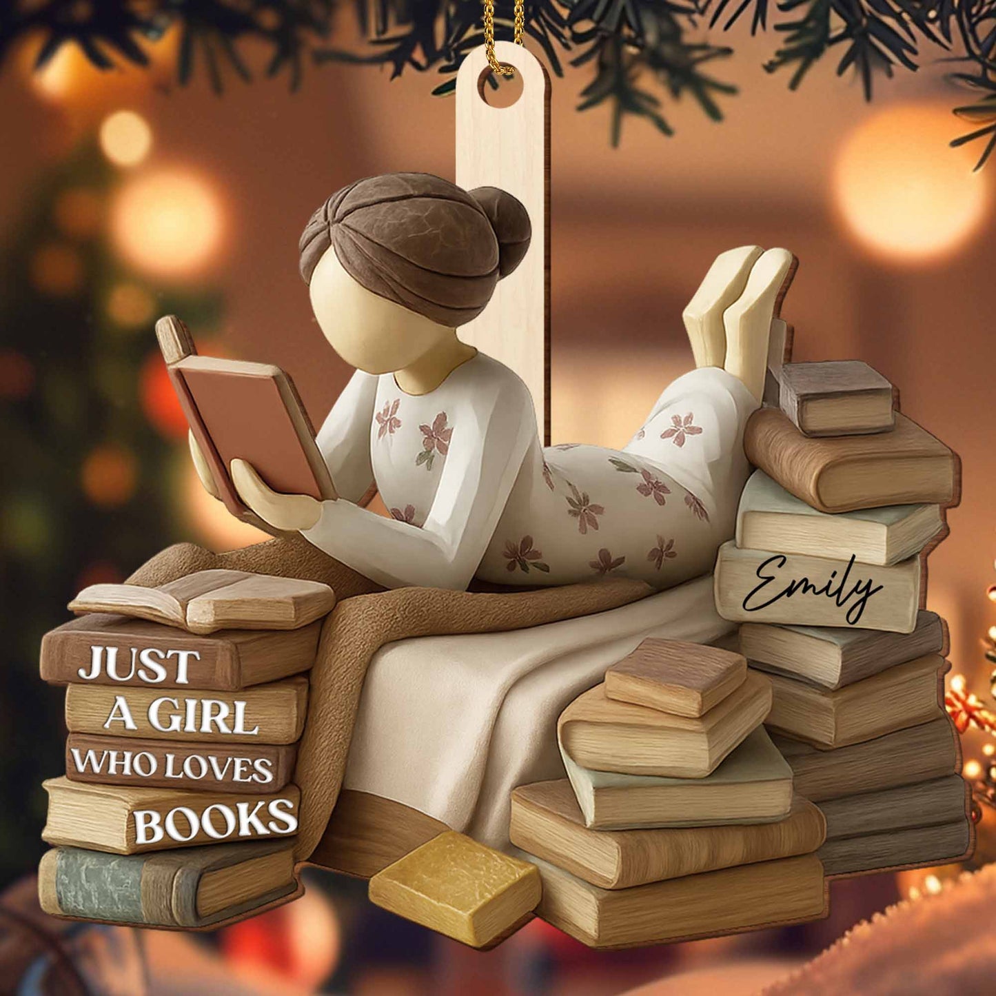 Just A Girl Who Loves Books Custom Ornament